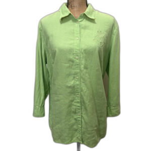 Lauren Ralph Lauren 100% Linen Crest Button Up Shirt Lime Green Plus Size 1X